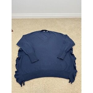 Moth Sweater Womens Medium Navy Blue V Neck Ruffle Side Hem Slit Knit Wool Blend